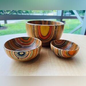Vintage Mr Dudley? Rainbow Wooden Bowl Sets 3 Pcs, MCM, Home Decor Collectible